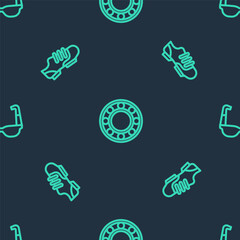 Set line Bicycle ball bearing, shoes and Sport cycling sunglasses on seamless pattern. Vector