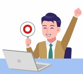 デスクワークする青年