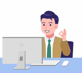 デスクワークする青年