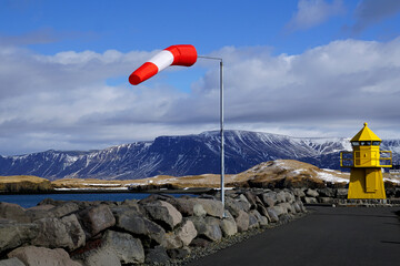 Windsack vor der Küste von Reykjavik