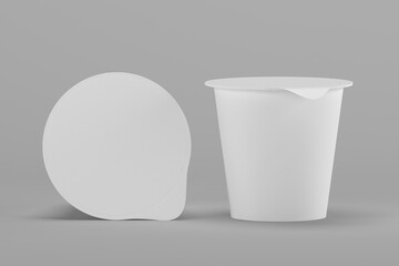 Plastic cup for yoghurt and sour cream. For use in mockups. 3D illustration