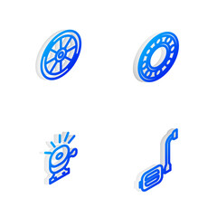 Set Isometric line Bicycle ball bearing, wheel, bell and pedal icon. Vector
