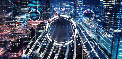 Tech circle with a large train station