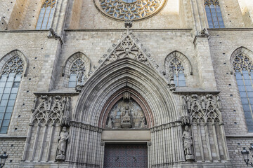 Fototapeta na wymiar Barcelona Catalan Gothic style Basilica of Santa Maria del Mar (1329 - 1383). Barcelona, Catalonia, Spain, Europe.