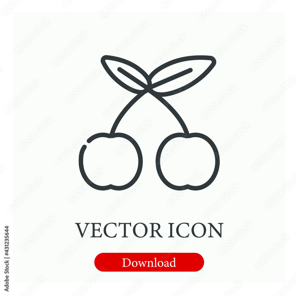 Poster cherry vector icon. editable stroke. symbol in line art style for design, presentation, website or a