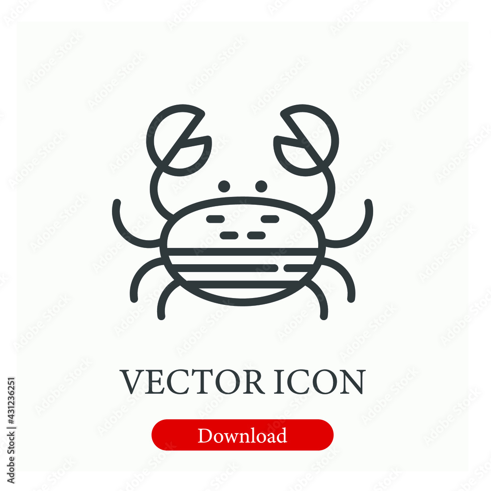 Poster crab vector icon. editable stroke. symbol in line art style for design, presentation, website or app