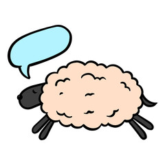 Hand drawn sheep with speech bubble color vector illustration