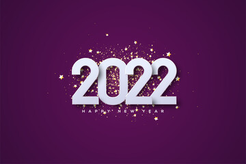 Happy new year 2022 with white numbers on luxurious gold glitter.