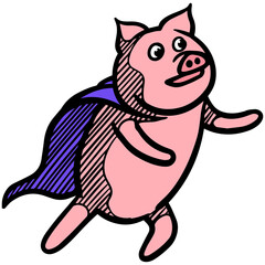 Obraz premium Hand drawn pig color vector illustration