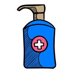 Obraz premium Hand drawn sanitizer bottle color vector illustration