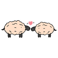 Hand drawn two sheep and a heart shape color vector illustration