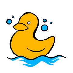 Hand drawn rubber duck bath toy color vector illustration
