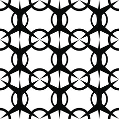 seamless abstract pattern of black color in the form of a grid of symmetric elements for printing on fabrics or for stencils of metal nets, as well as for interior decoration