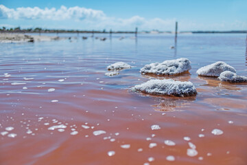 Torrevieja, Valencia, Spain: 09.05.2020; The salt mineral on the stone