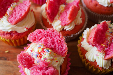 hand made pink cupcakes for children party 