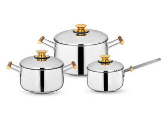 Set of kitchen metallic pans.
