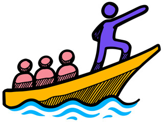 Leadership concept icon  style men on boat color vector illustration