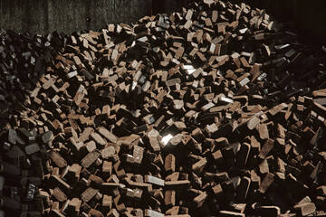 Heap of peat briquettes, alternative fuels, raw material