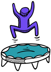 Hand drawn man jump trampline color vector illustration