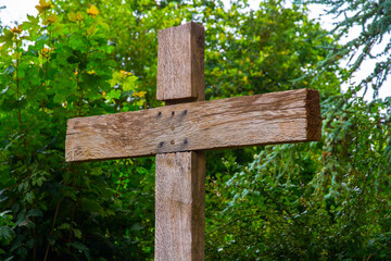 Top of wood wooden cross crucifix outside