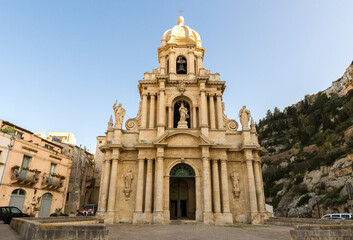 Fototapeta na wymiar Architectural Sights of Saint Barth Church (Chiesa di San Bartolomeo) in Scicli, Province of Ragusa, Sicily - Italy.