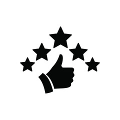 Five stars rating review icon. Feedback, Best seller, Quality icon. Vector. Customer review rating with 5 stars and thumb-up. Quality rating, feedback, five stars line symbol on white background.