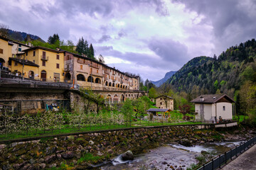Fototapeta na wymiar Scenic view of ancient village and its stunning old arcaded street