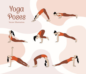 line art style with flat  color vector illustration of yoga poses