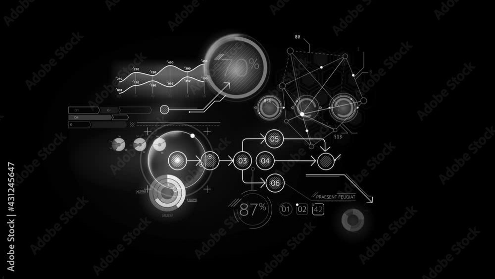 Poster virtual projection of abstract infographic data, animation with alpha channel.
