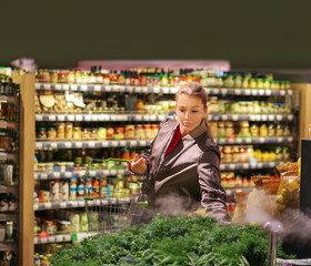 Woman buying fruits and vegetables  at the market