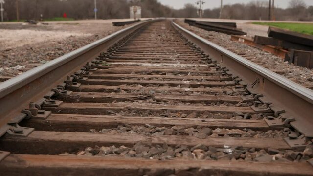 A close up of some railroad tracks in Crawford, Texas