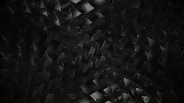 Dark Polygonal Geometric Abstact Background. Black rotating triangles with white edges. Looped video.