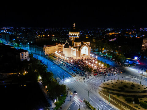 The procession around the church on a religious holiday