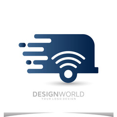 streaming video production company. mobile trailer for video production vector logo design template.