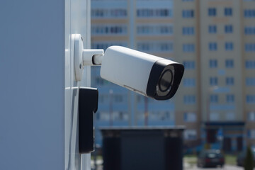 CCTV monitoring. Outdoor video surveillance camera for object protection.
