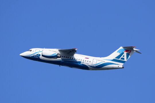 Chiba, Japan - August 08, 2015:Angara Airlines Antonov An-148 (RA-61710) passenger plane.