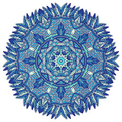 Abstract Winter Blue ethnic geometric arabesque mandala.