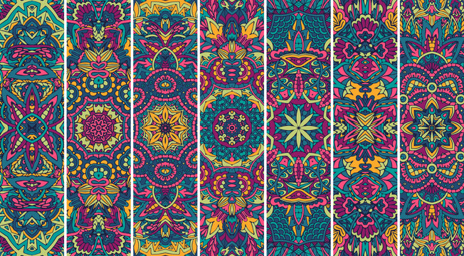 Ethnic geometric pattern banner psychedelic print.