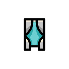 Curtains Interior Outline Icon Logo Vector Illustration.