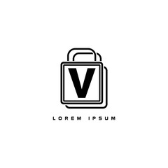 alphabet logo template black and white combined with shopping bag icon