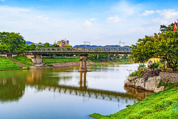 Fototapeta na wymiar Ky Lua Bridge spans Ky Cung River in Lang Son City, Vietnam ...