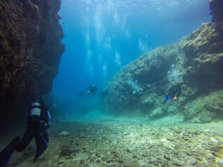 Naklejka na ściany i meble 透明度20mオーバーの伊良部島でスキューバダイビングを楽しむ