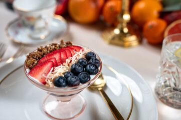 Yogourt parfait with berries for breakfast