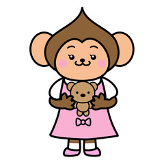 サル　女の子　女子　かわいい　イラスト素材