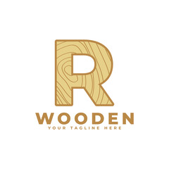Letter R with Wooden Texture Logo. Usable for Business, Architecture, Real Estate, Construction and Building Logos