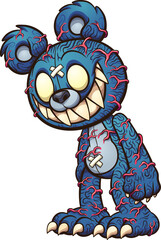 Scary blue Teddy bear with red veins popping out . Vector clip art illustration with simple gradients. All on a single layer. 
