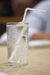 Pure water with ice in a glass