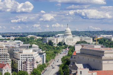 Aerial view of Washington D.C. with a view of Pennsylvania street and major federal buildings including Capitol Hill - Washington D.C. United States of America - obrazy, fototapety, plakaty