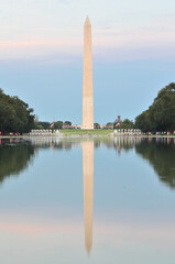 Washington Monument and its reflection over the reflection pool in National Mall - Washington D.C. United States of America	