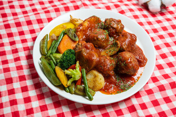 delicious meat balls with vegetables